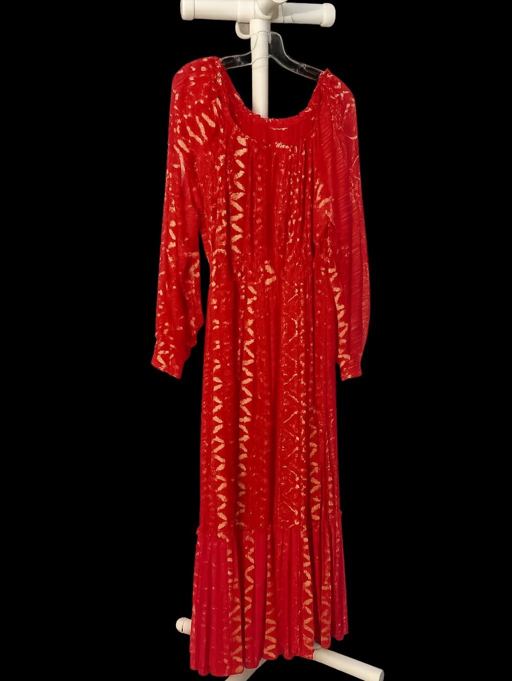 Red Long Sleeve Maxi Dress - Women's Bohemian Style